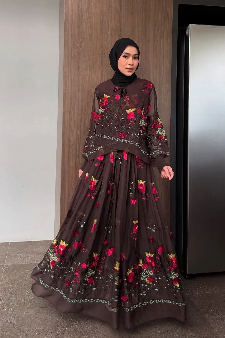 Halwa Dress - Dress Wanita Motif Bunga Bahan Organza Tissue Floral Embroidery - Image 3