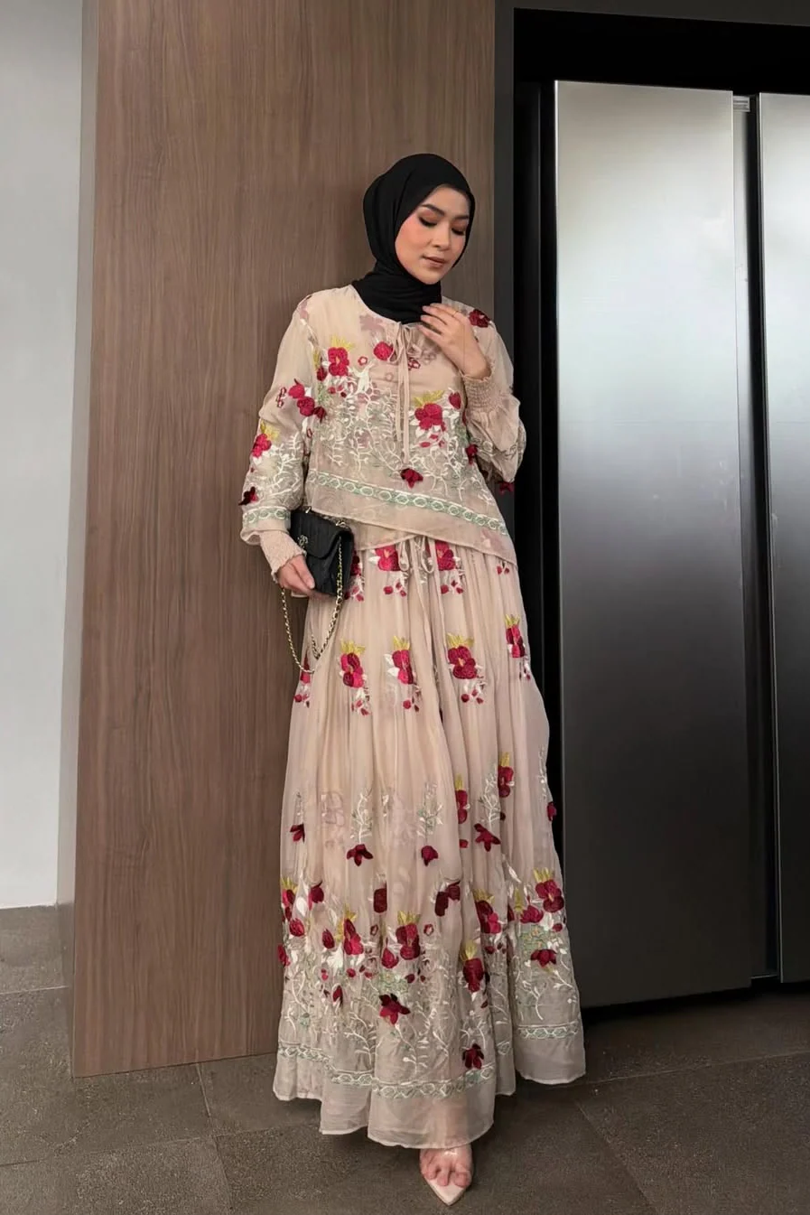 Halwa Dress - Dress Wanita Motif Bunga Bahan Organza Tissue Floral Embroidery - Image 4