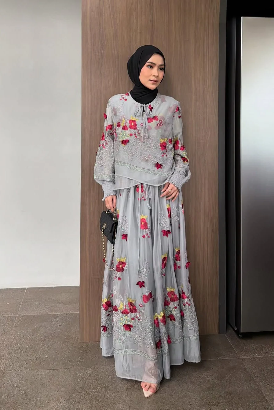 Halwa Dress - Dress Wanita Motif Bunga Bahan Organza Tissue Floral Embroidery - Image 5