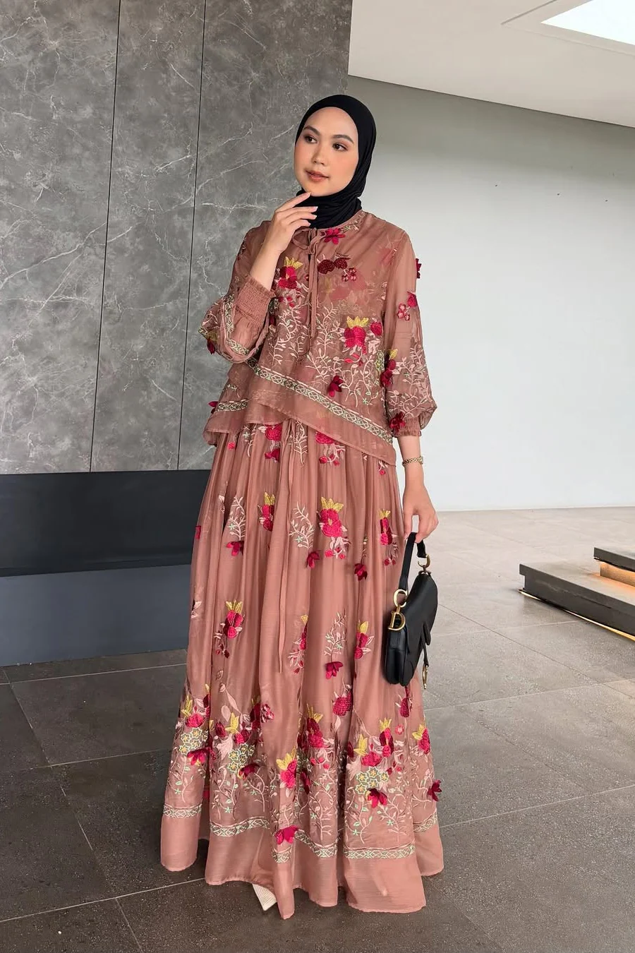 Halwa Dress - Dress Wanita Motif Bunga Bahan Organza Tissue Floral Embroidery - Image 6