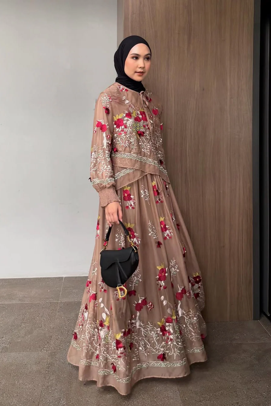 Halwa Dress - Dress Wanita Motif Bunga Bahan Organza Tissue Floral Embroidery - Image 7