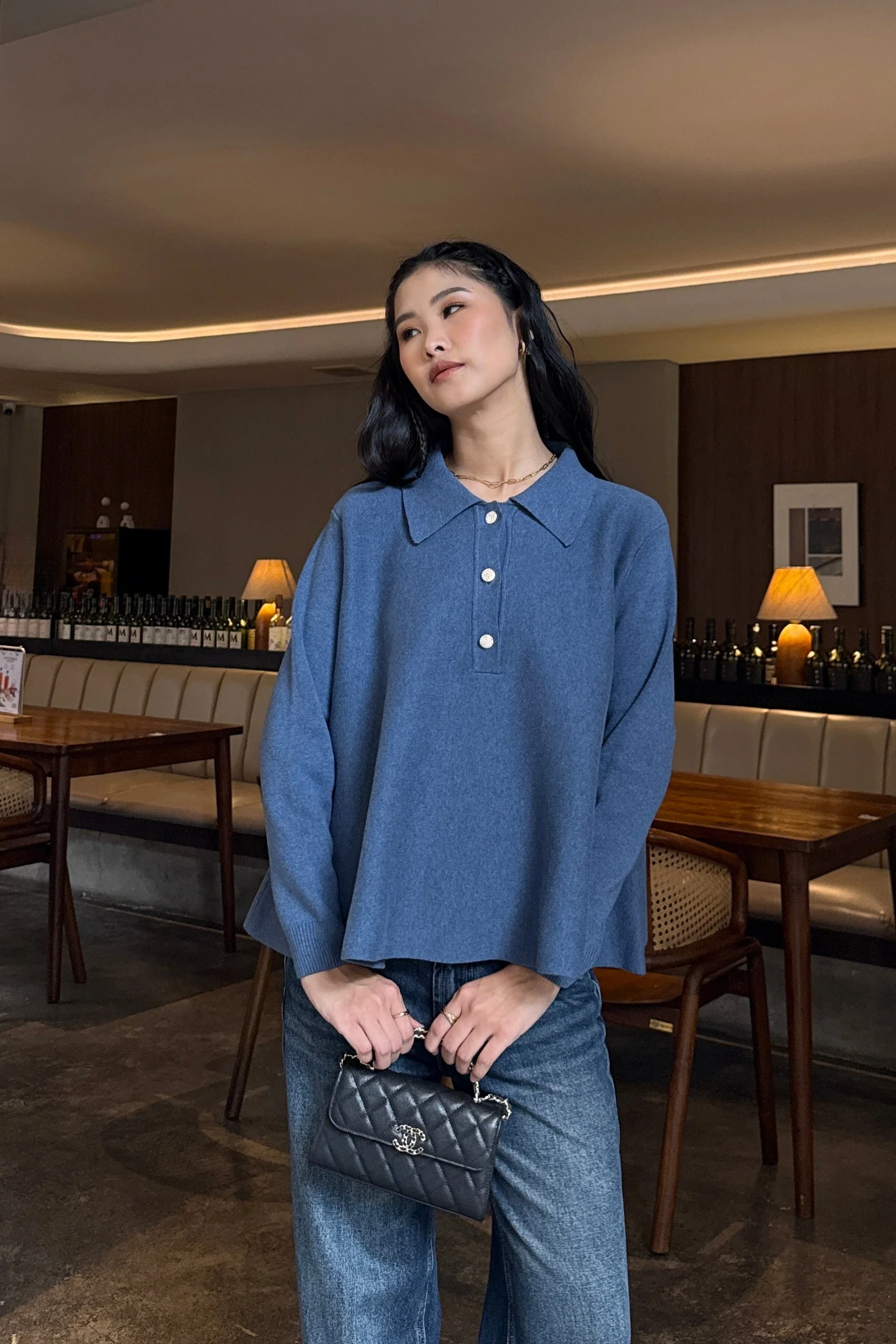 Polo Crop Sweater - Knit Pullover Wanita Preppy Style & Old Money Aesthetic - Image 3