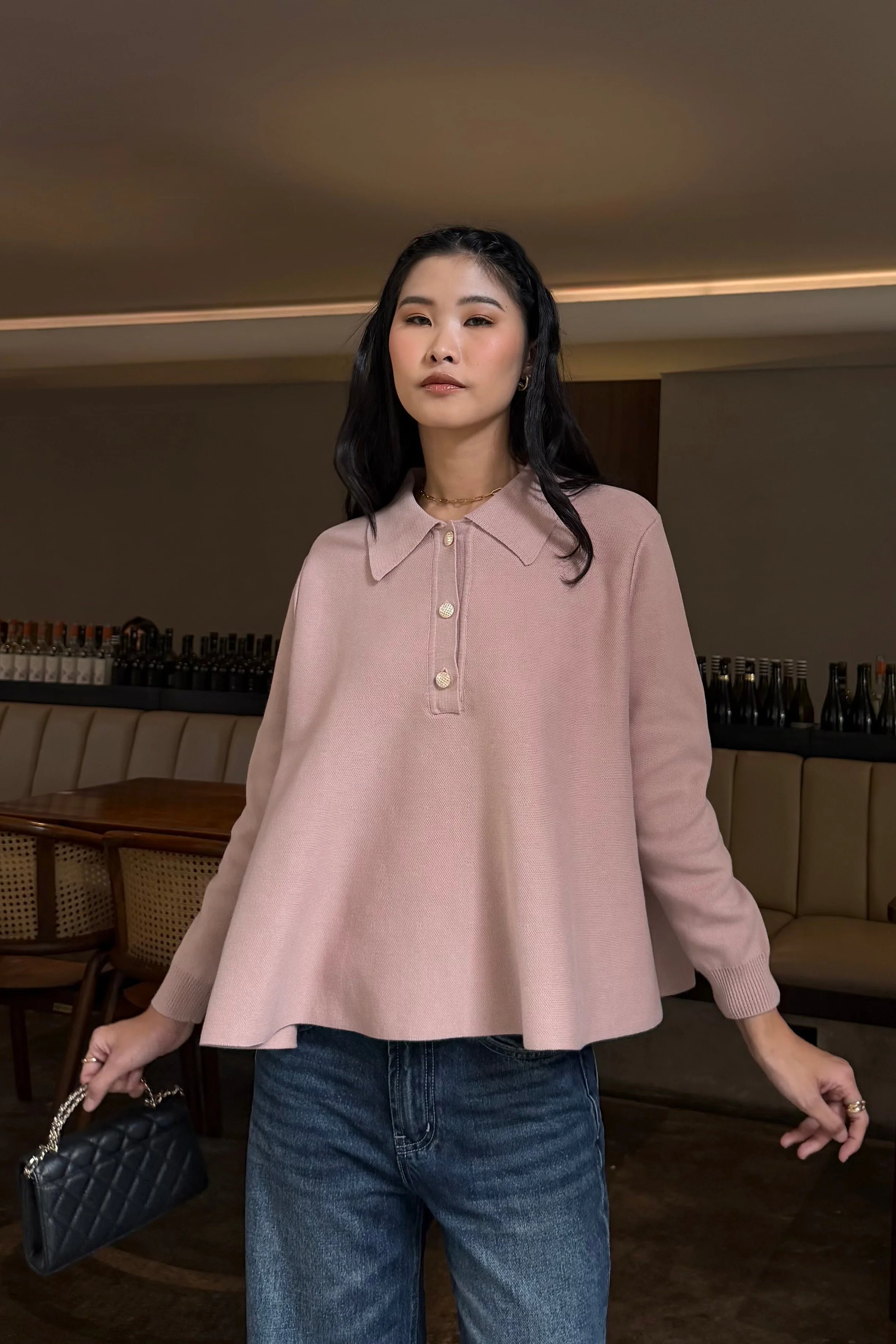 Polo Crop Sweater - Knit Pullover Wanita Preppy Style & Old Money Aesthetic - Image 4