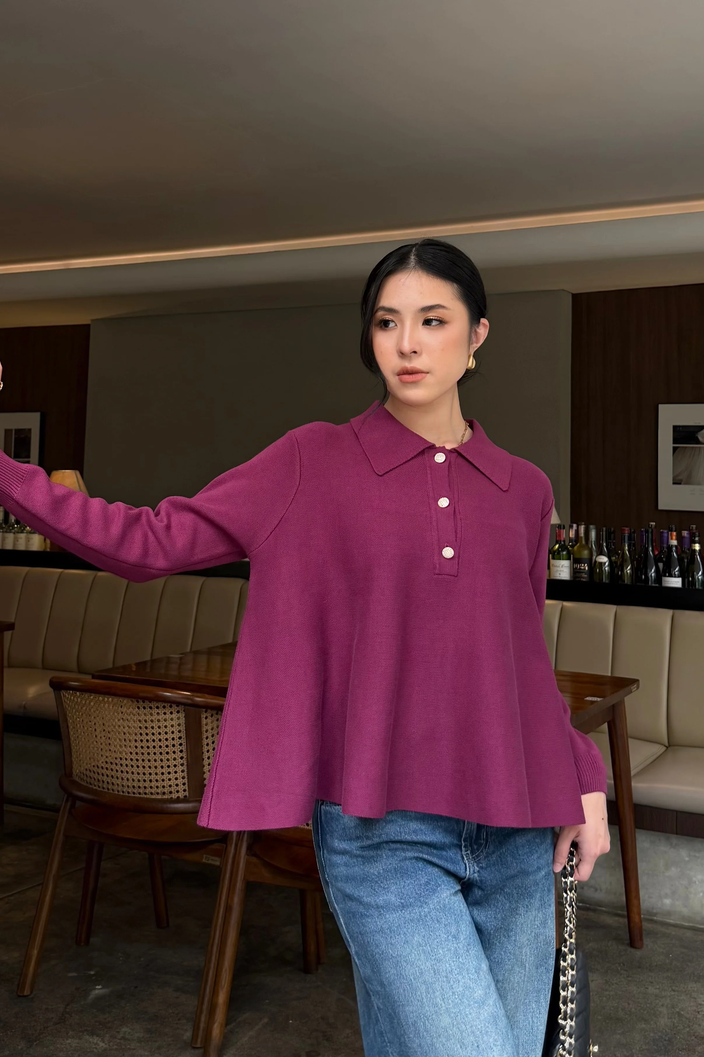 Polo Crop Sweater - Knit Pullover Wanita Preppy Style & Old Money Aesthetic - Image 5