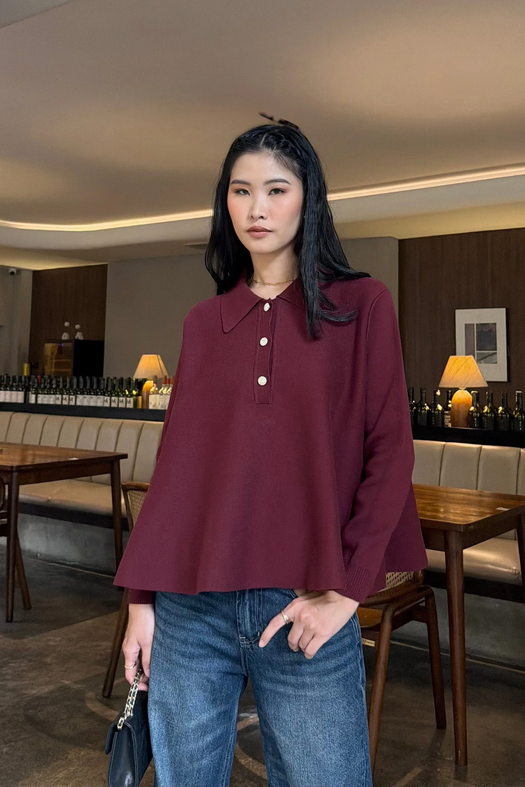 Polo Crop Sweater - Knit Pullover Wanita Preppy Style & Old Money Aesthetic - Image 6