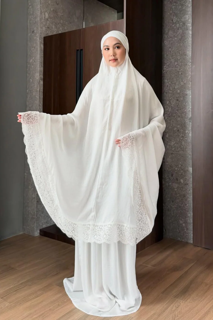 Qura Mukena - Mukena Wanita 2 in 1 Renda Cotton Bahan Santorini - Image 5